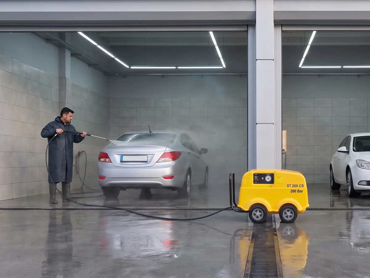 İki bölmeli bir oto yıkama tesisinde Rottest ST 200 CS ile ön yıkama