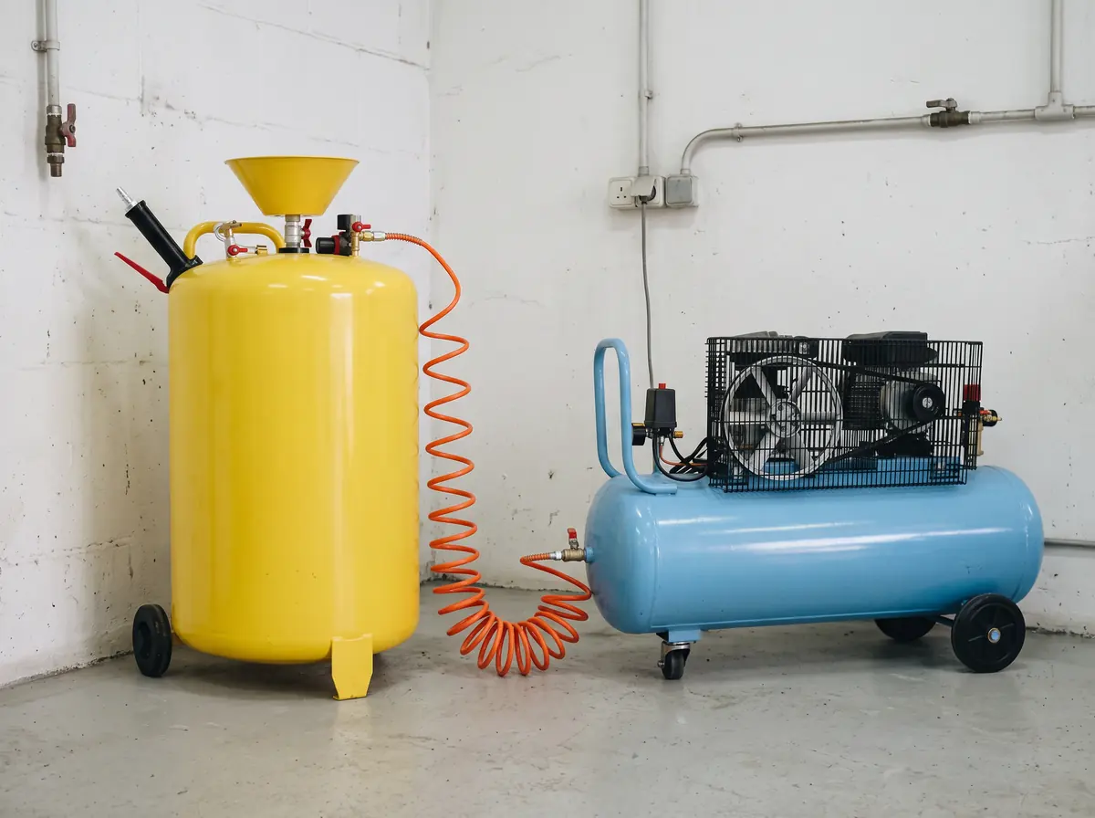 Hava hortumuyla hava kompresörüne bağlı 100 litre köpük tankı