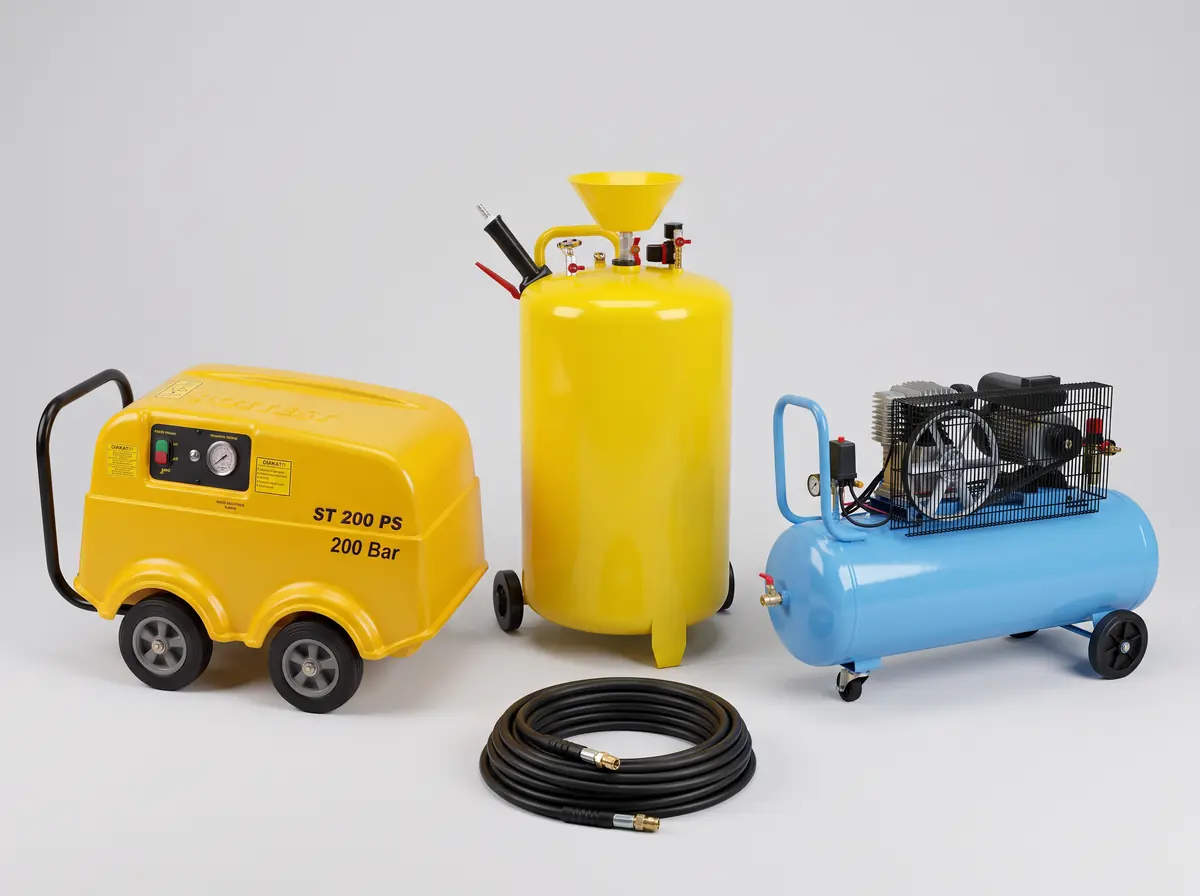 Rottest basınçlı yıkama seti: makine, 100 litre köpük tankı ve 100 litre tek kademeli hava kompresörü